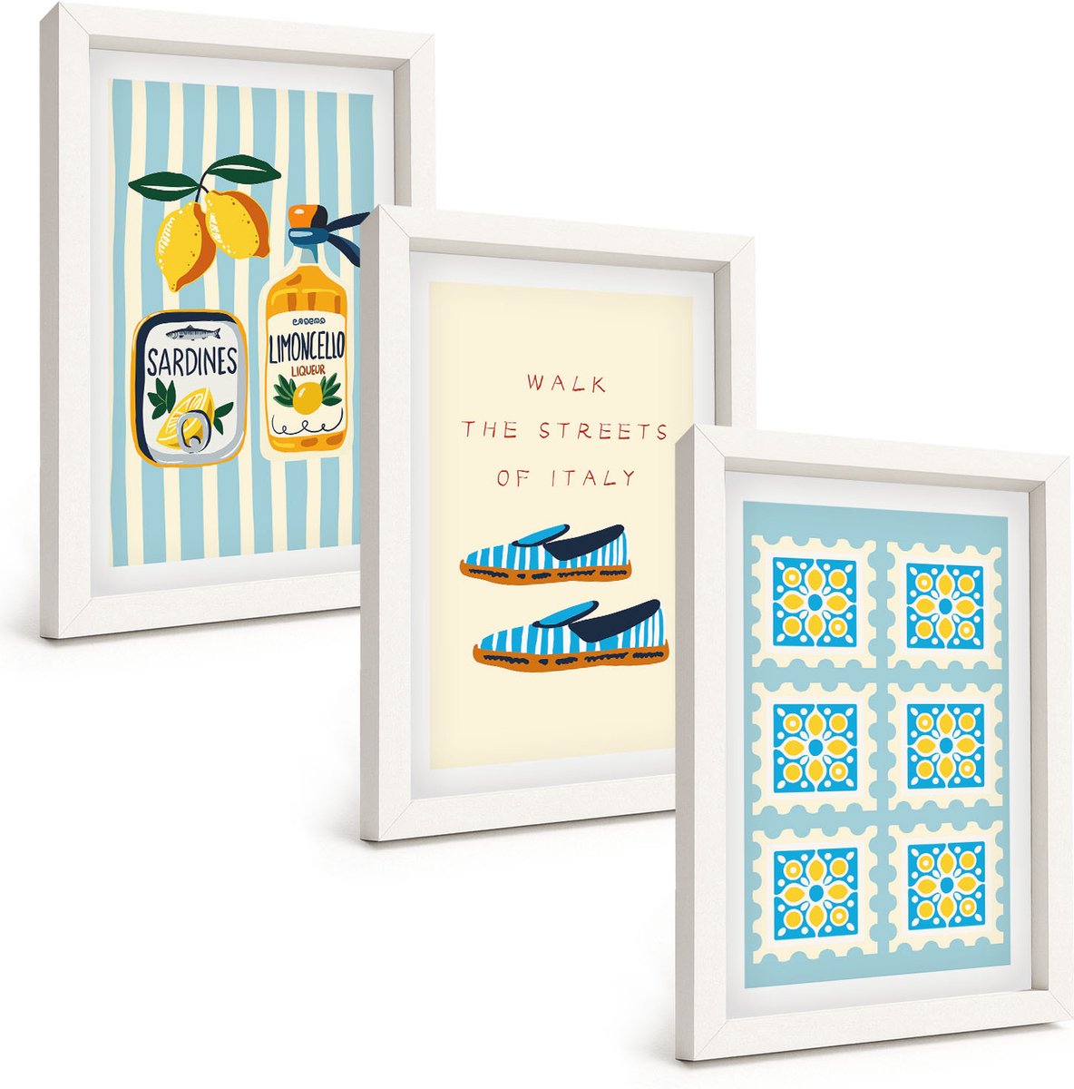 Tulup 3-Delige Schilderij Set - Fruitpatronen en elementen van de Italiaanse cultuur - 20x30 - Decoratieve Schilderijen - Woonkamer - Interieur - Muurdecoratie
