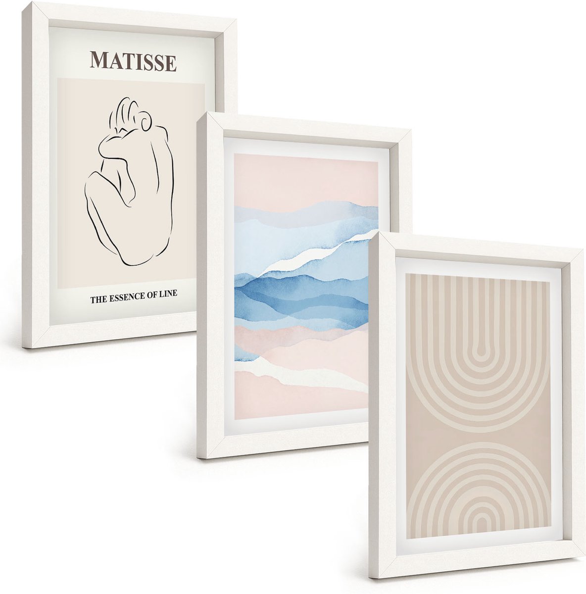 Tulup 3-Delige Schilderij Set - Lijnen en golven in pasteltinten met een minimalistisch accent. - 20x30 - Muurdecoratie - Schilderijen Set - Woonkamer - Woonkamer Decoratie