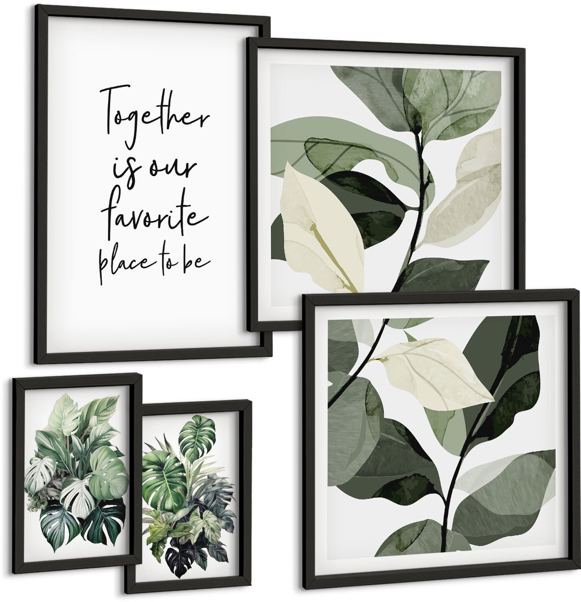 Tulup 4-Delige Schilderij Set - Planteninspiratie in een moderne en minimalistische stijl - 50 x 50 cm, 20 x 30 cm en 40 x 60 cm - Muurdecoratie - Schilderijen Set - Woonkamer - Interieur Decoratie