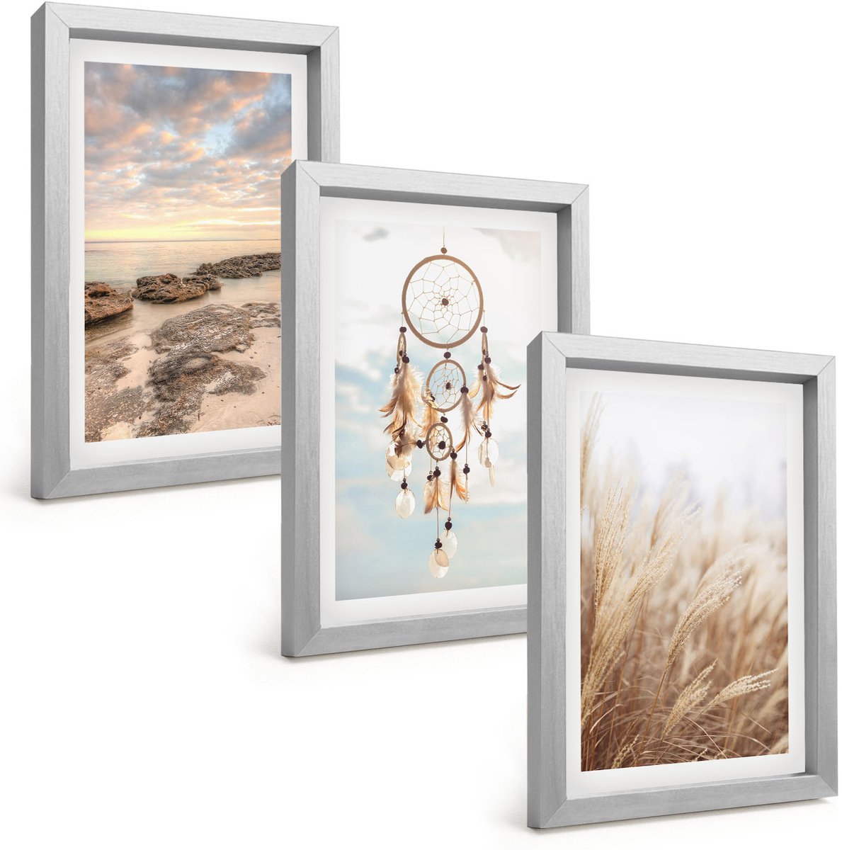 Tulup 4-Delige Schilderij Set - Zeezicht met wolken, dromenvanger en gras - 20 x 30 cm - Muurdecoratie - Decoratieve Schilderijen - Wohnzimmer