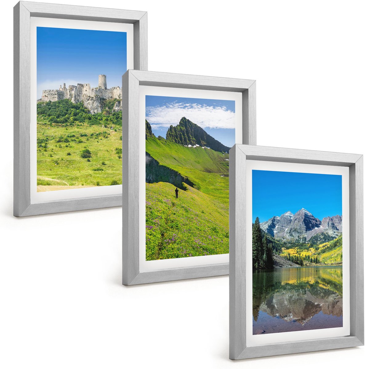 Tulup 4-Delige Schilderij Set - Groene heuvels met een kasteel en berglandschappen - 20 x 30 cm - Muurdecoratie - Schilderijen Set - Woonkamer - Interieur Decoratie
