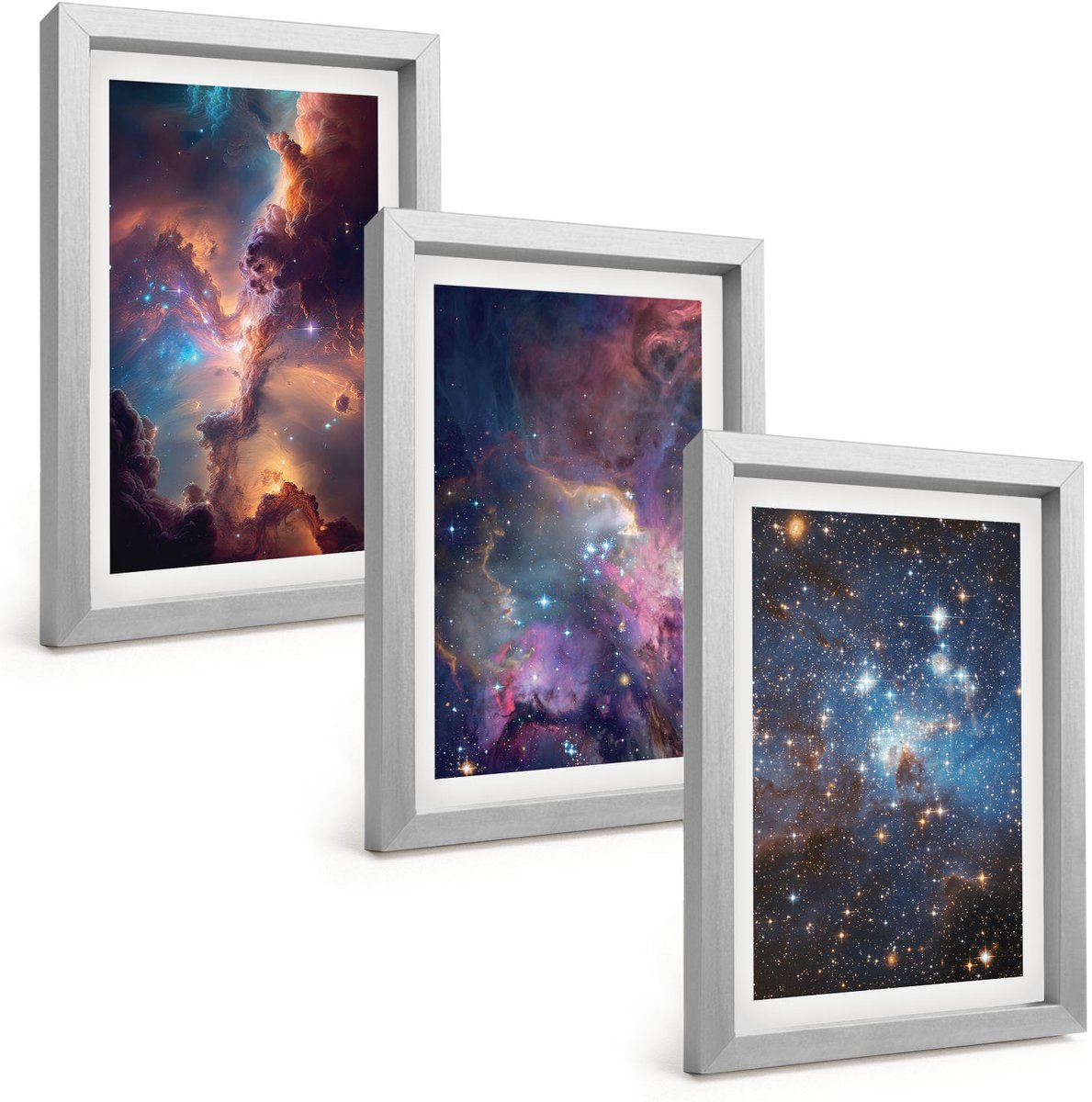 Tulup 4-Delige Schilderij Set - Ruimtelandschappen met sterren en nevels - 20 x 30 cm - Moderne Wanddecoratie - Woonkamer - Muurdecoratie