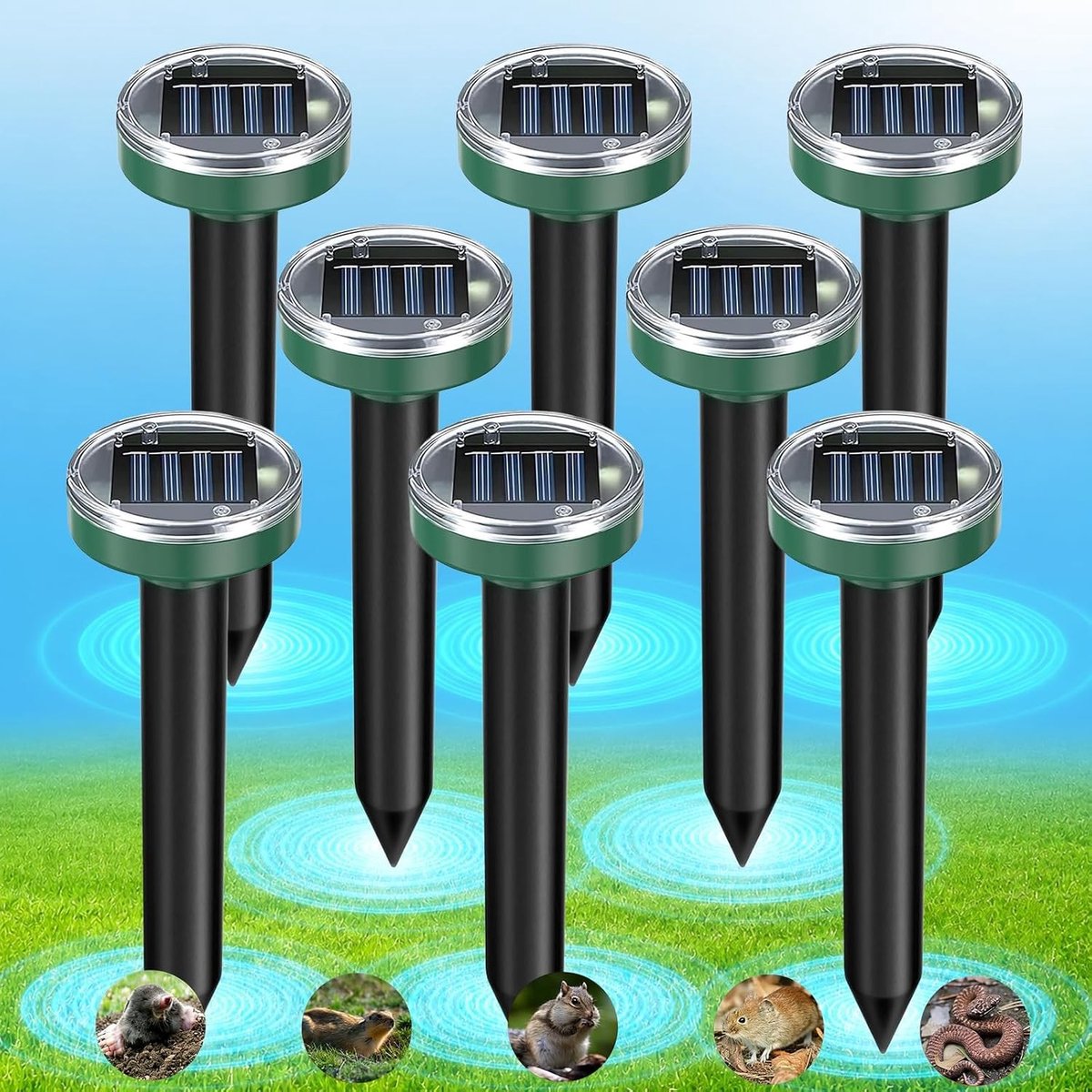 Mollenverjager trilling - Zonne-energie - 8 Stuks Ultrasone Mollenverjagers voor Tuin en Gazon
