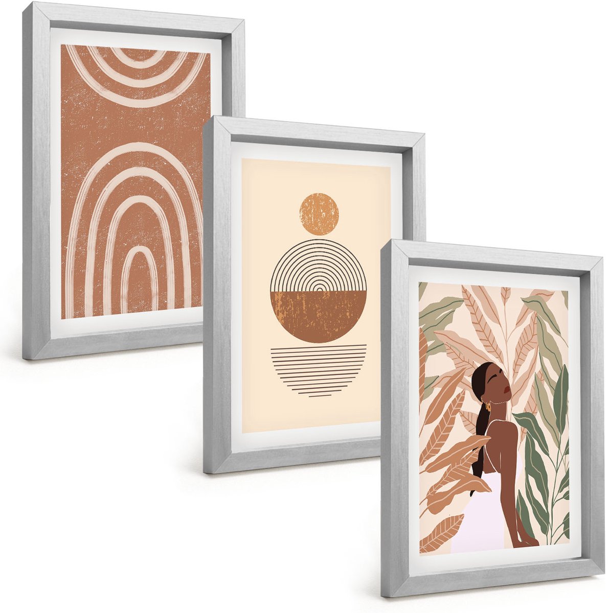 Tulup 4-Delige Schilderij Set - Stijlvolle patronen met plantmotieven en geometrische vormen. - 20 x 30 cm - Muurdecoratie - Decoratieve Schilderijen - Wohnzimmer - Interieur Decoratie