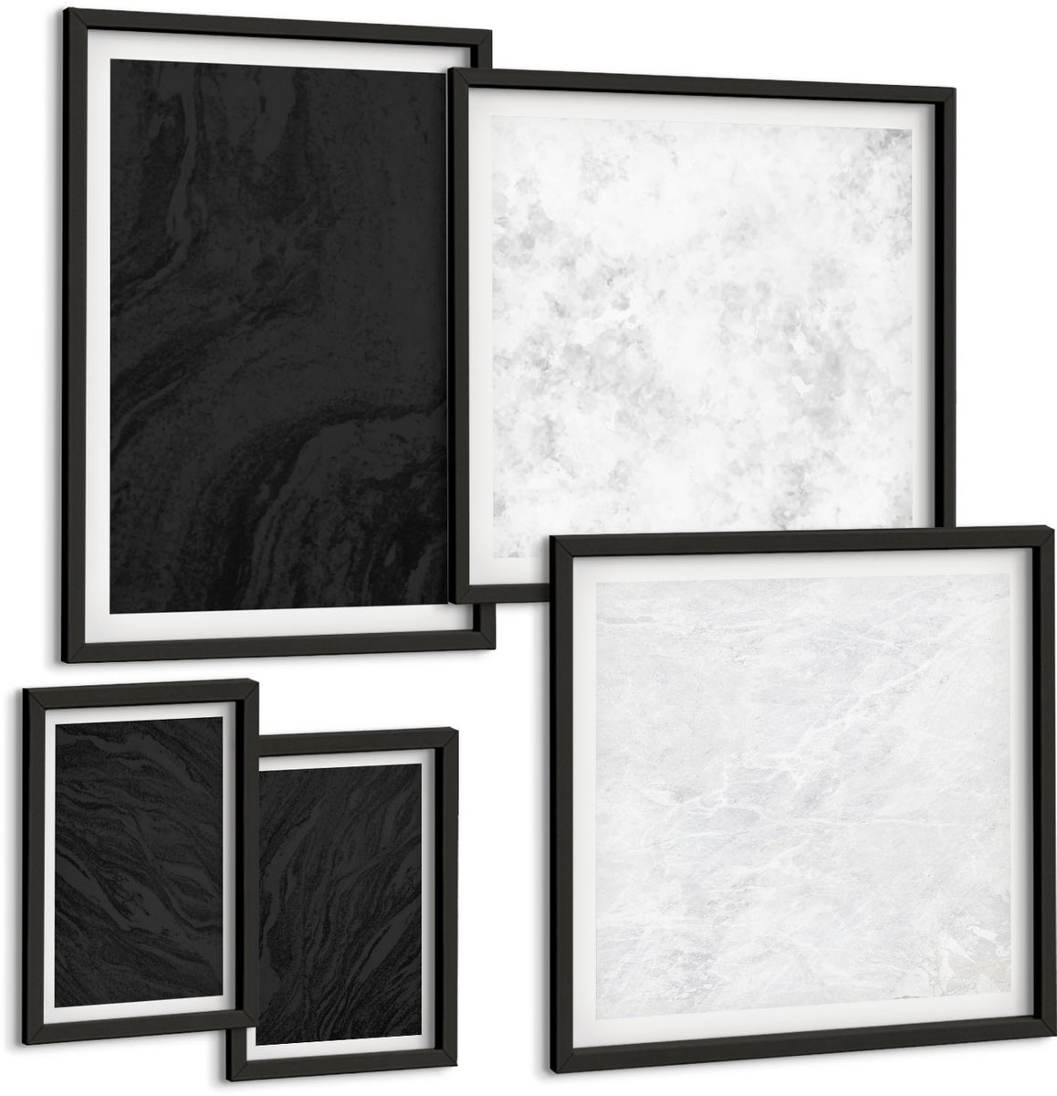 Tulup 4-Delige Schilderij Set - Donker en licht marmer: elegante texturen in een glamoureuze stijl. - 50 x 50 cm, 20 x 30 cm en 40 x 60 cm - Muurdecoratie - Interieur Decoratie - Decoratieve Schilderijen