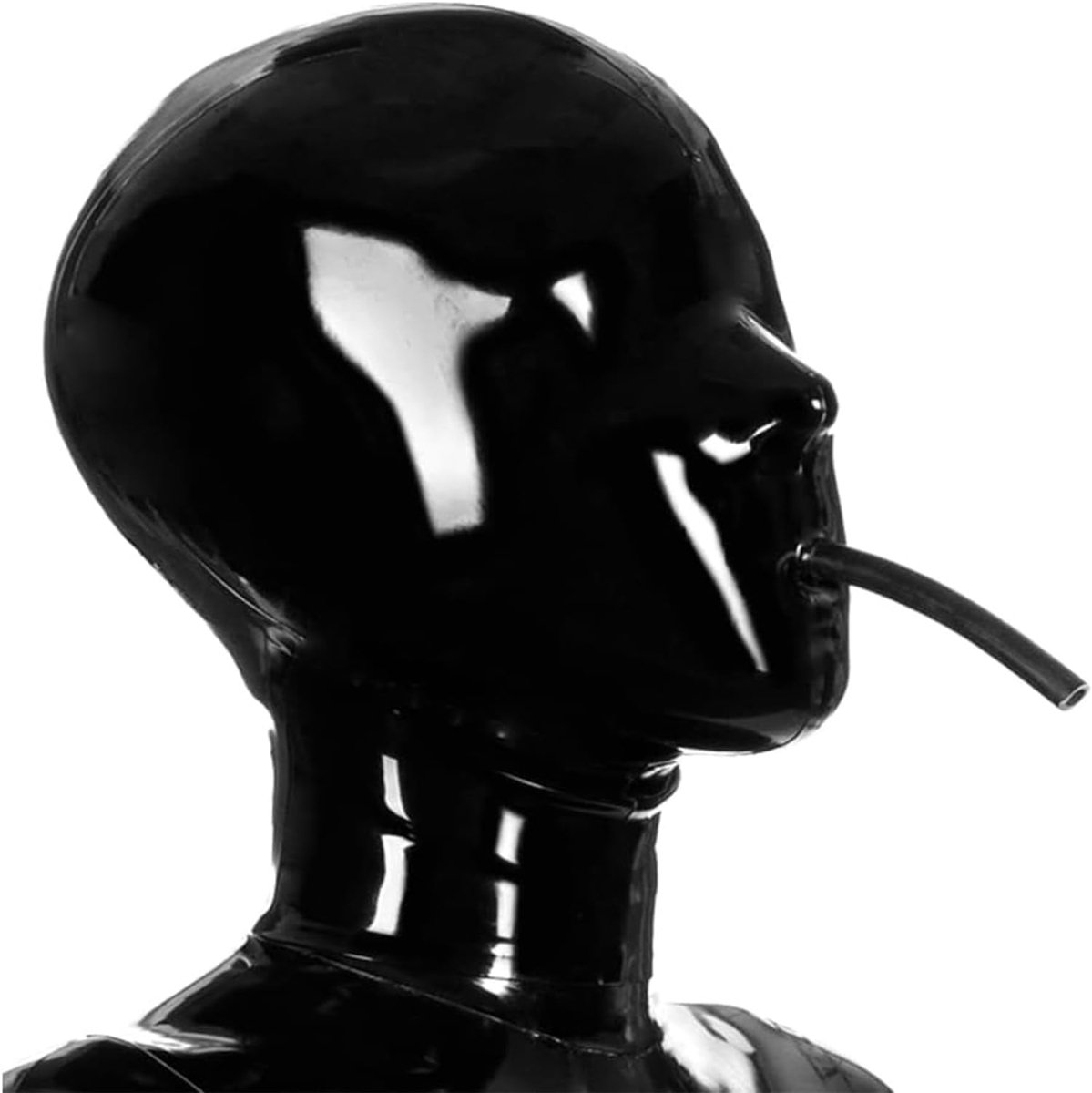 Black Latex Cap with Mouth and Respiratory Tube,Natural Rubber Mask with Zipper Back Cover,Suitable for Latex Cosplay - ShopVlot