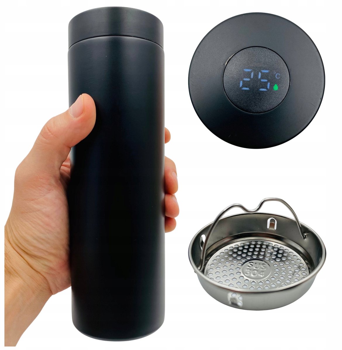 Thermosbeker met LED Display - 580ml Zwart - Houdt Drankjes Warm/Koud