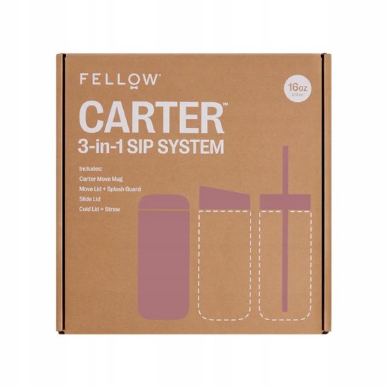 Fellow Carter Move Mug 3-in-1 Thermosbeker + 3 Doppen - Poederroze 473 ml — afbeelding 2