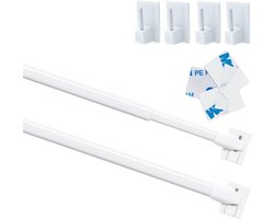 Telescoopgordijnroede - 60-105 cm - Wit - 2 Stuks - Zonder Boren