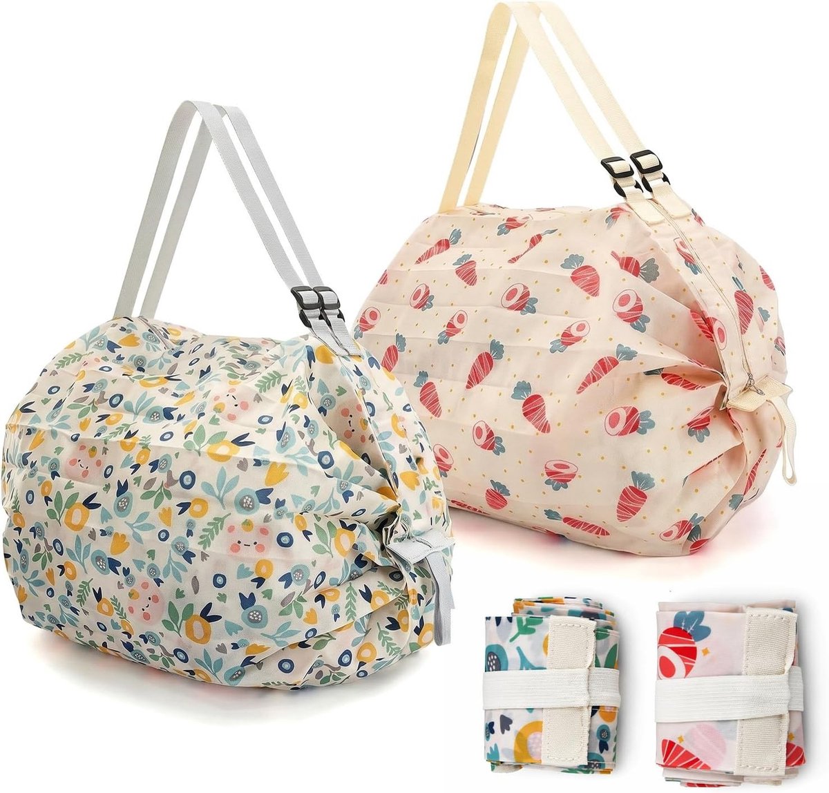 Set Van 2 Opvouwbare Boodschappentassen - Multicolor - 50 x 35 x 35 cm - Duurzaam Nylon - Voor Dames