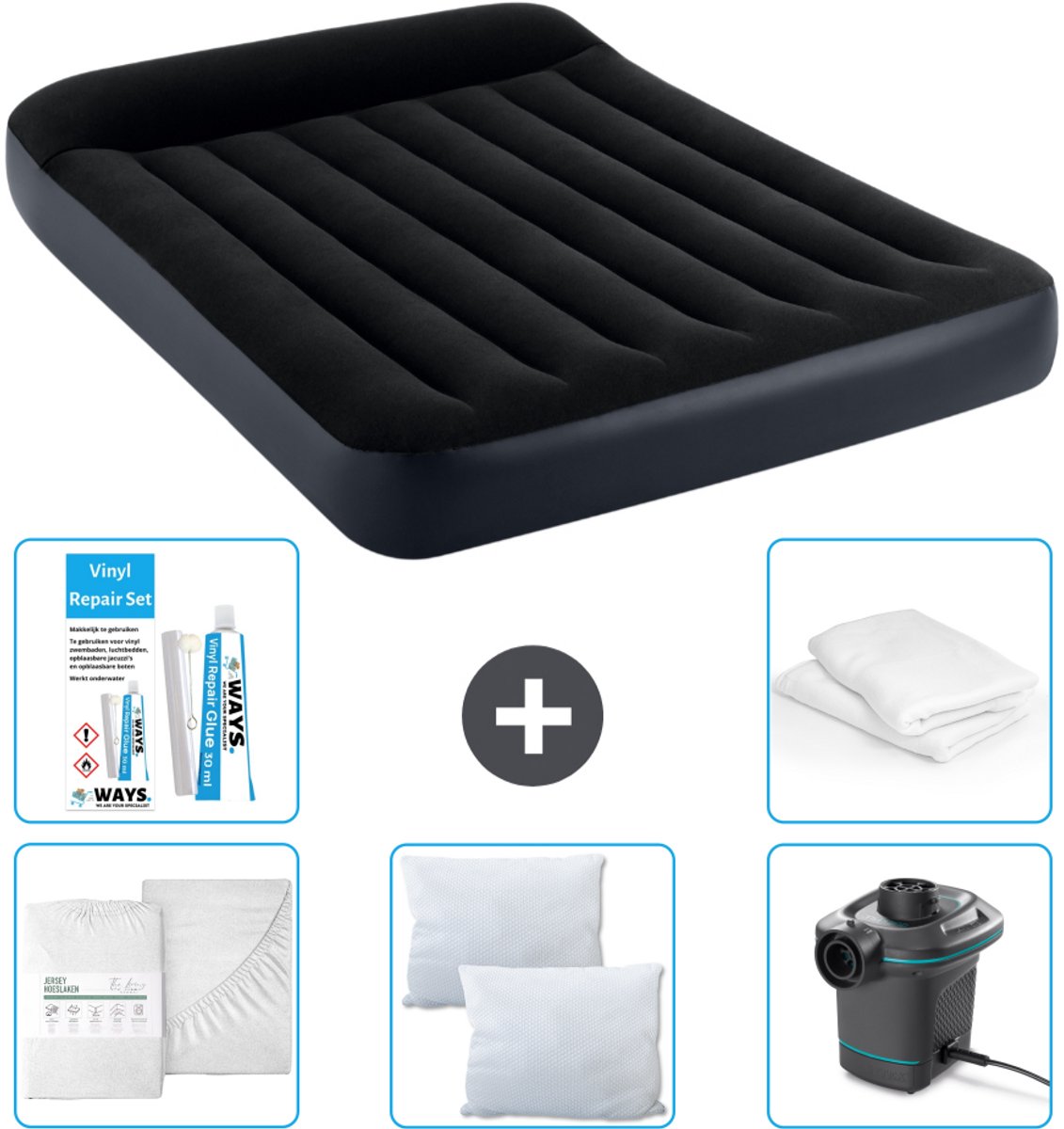 Intex Luchtbed - Twijfelaar - 137 x 191 x 25 cm - Donkerblauw - Inclusief Accessoires CB2