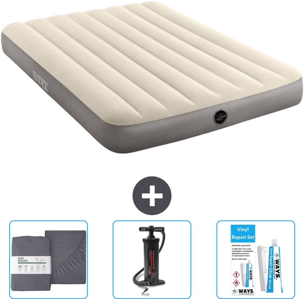 Intex Luchtbed - Twijfelaar - 137 x 191 x 25 cm - Beige - Inclusief Accessoires CB11