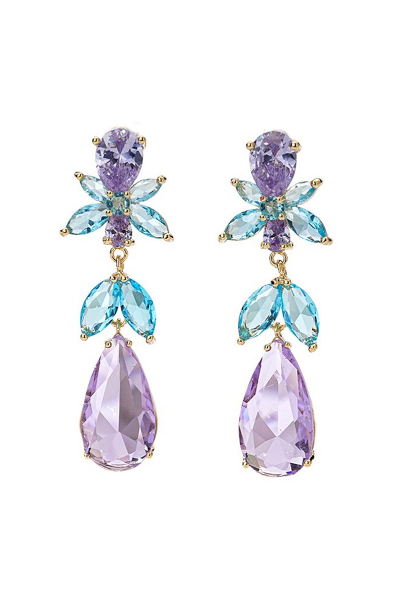 AVANT-GARDE PARIS Diva Collection Oorbellen - Cubic Zirconia Bloem Motief - 1 paar - Paars en Blauw met Gouden Plating