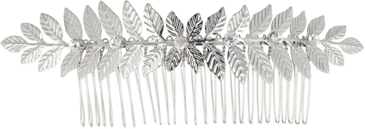 Haarsoires Haarspeld Sierkam Opsteekkam 15cm - Bladvorm - Strass Steentjes - Metaal - Zilver - Haarversierkam - Haar Versiering
