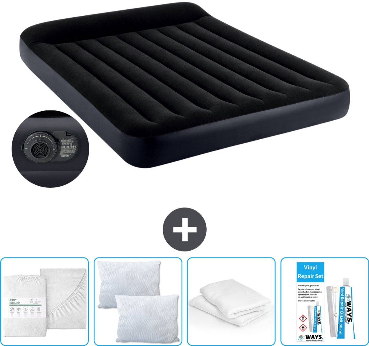 Intex Luchtbed - 2-Persoons - 152 x 203 x 25 cm - Blauw - Inclusief pomp - Accessoires CB15