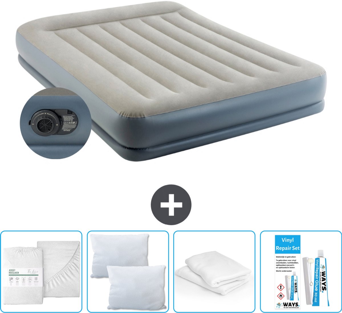 Intex Luchtbed - 2-Persoons - 152 x 203 x 30 cm - Grijs - Inclusief pomp - Accessoires CB15