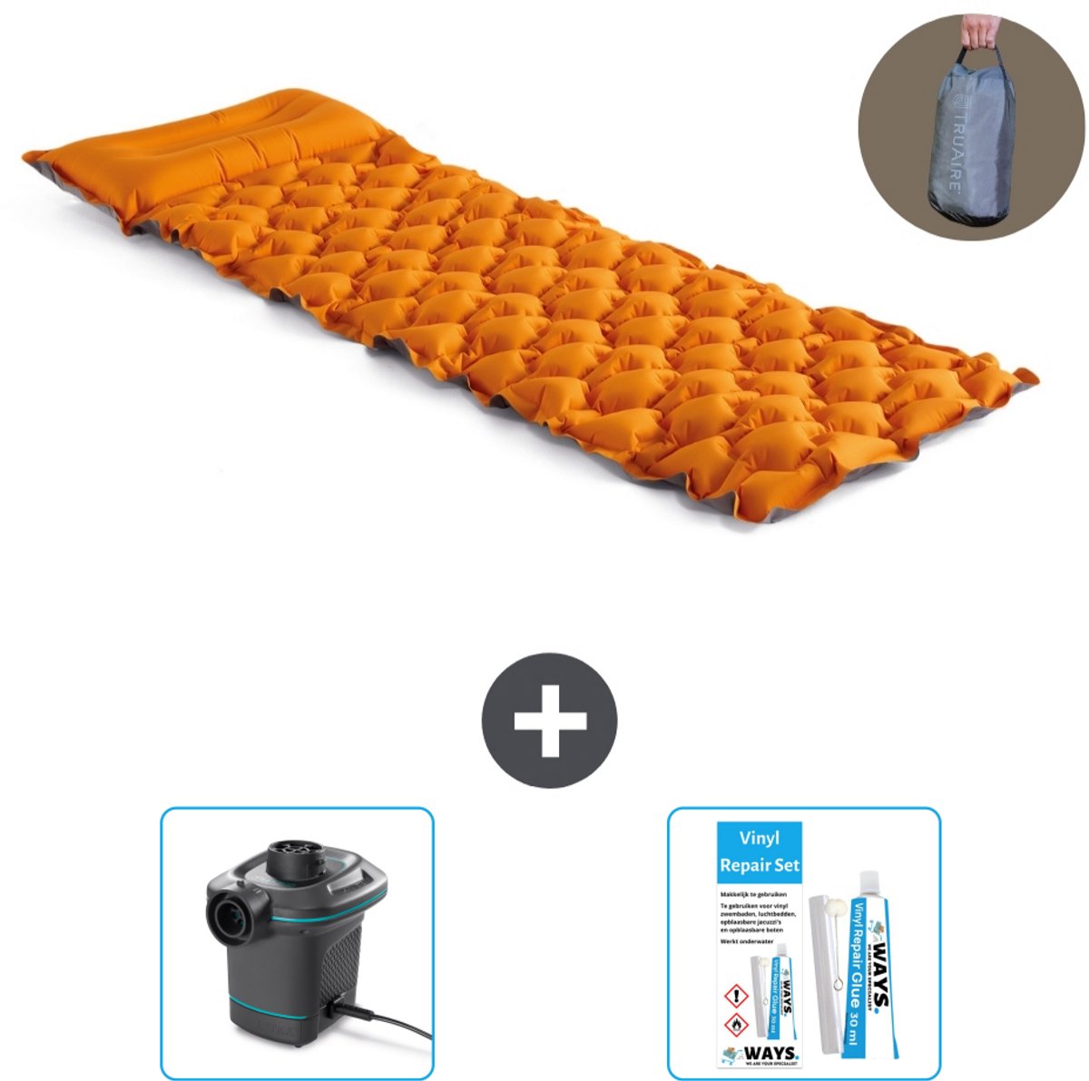 Intex Campingmat - 1-Persoons - 71 x 191 x 11 cm - Oranje - Inclusief Pomp en Reparatieset