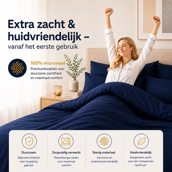 Komfortec Premium Dekbedovertrek 135x200 cm + Kussensloop 40x80 cm - 100% Microvezel - 90 g/m² - 2-Delige Superzachte Beddengoedset - met Rits - Blauw van Komfortec — afbeelding 2