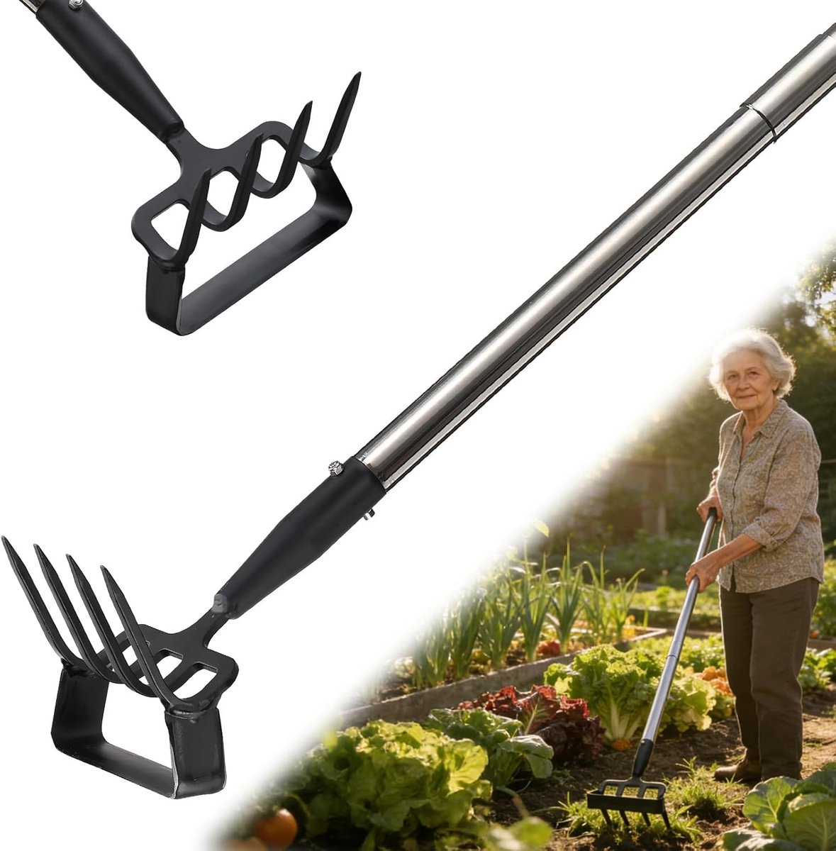 Garden Heels for Weeds, Tool for Heels with Holder for Garden with Adjustable Ring, Long Handle, 72 in, Silver - ShopVlot