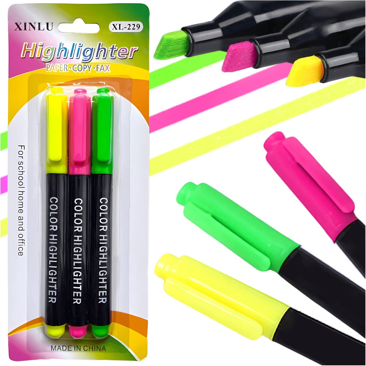 Neon Markeerpennen Set - 3 stuks - School & Kantoor