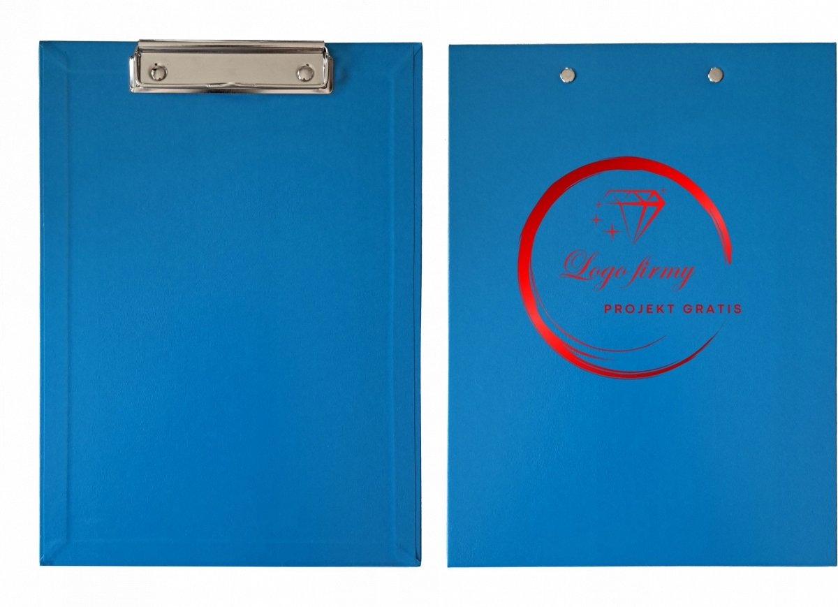 Merkloze A5 notitieblok met klem, blauw, met logo