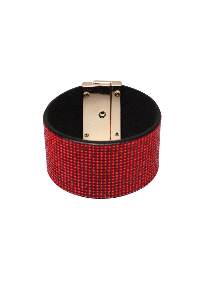 AVANT-GARDE PARIS Luxe leren armband - Rood met kristallen - Diameter 6 cm - Goudkleurige plating en interlock sluiting