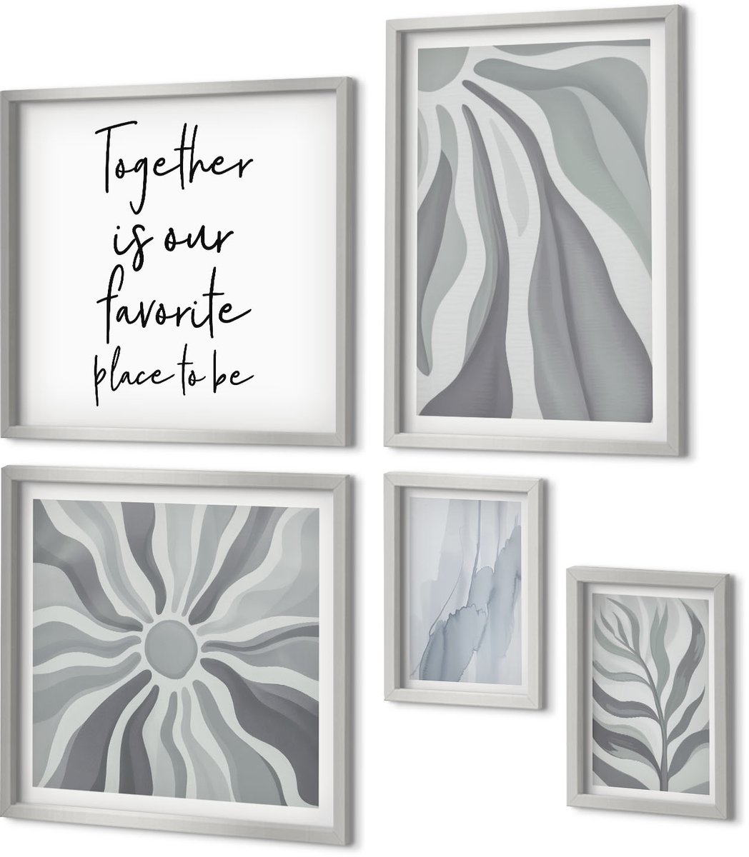 Coloray 5-Delige Schilderij Set - Geschilderde Abstracte Minimalistische Decoraties - 20 x 30 cm - Muurdecoratie - Schilderijen Set - Woonkamer - Moderne Wanddecoratie