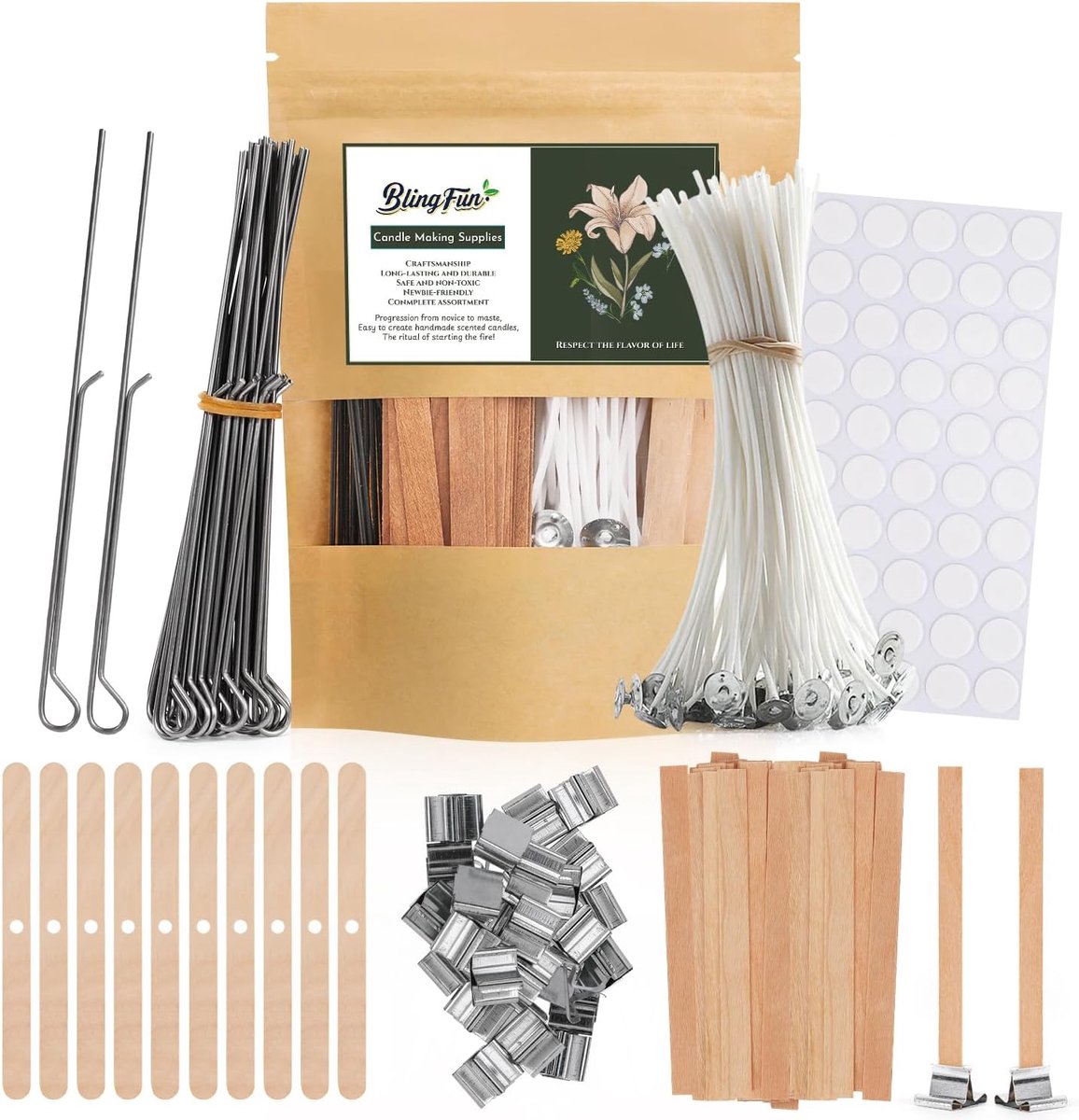 Candle Making Kit - Natural Cotton and Wooden Wicks with Stickers, Holders, Soy Wax Holders, Beeswax, Coconut Wax, DIY - ShopVlot