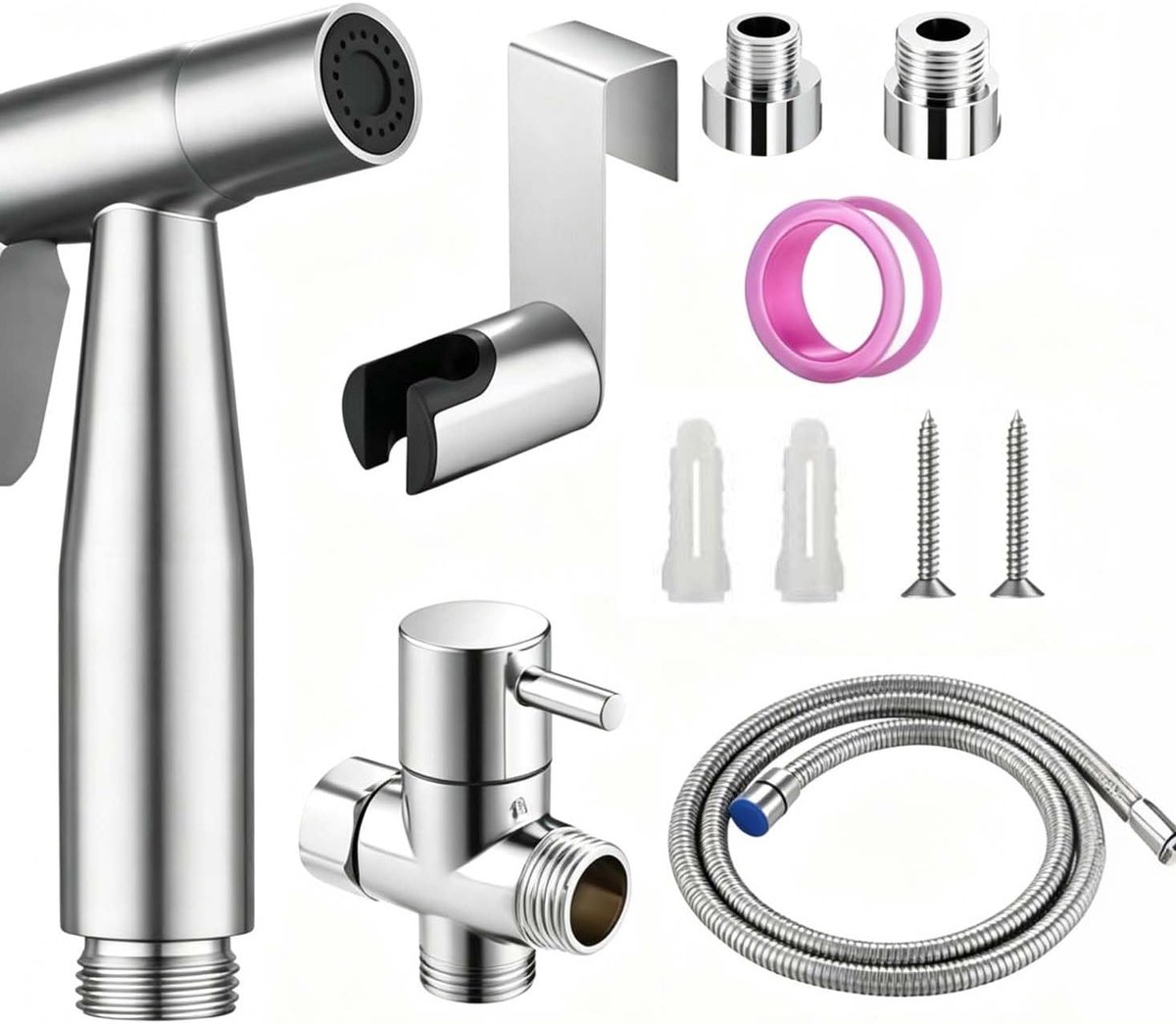 Bidet handdoucheset van roestvrij staal voor toilet, roestvrijstalen sproeier, hygiënische douche inclusief G1/2 inch - ShopVlot