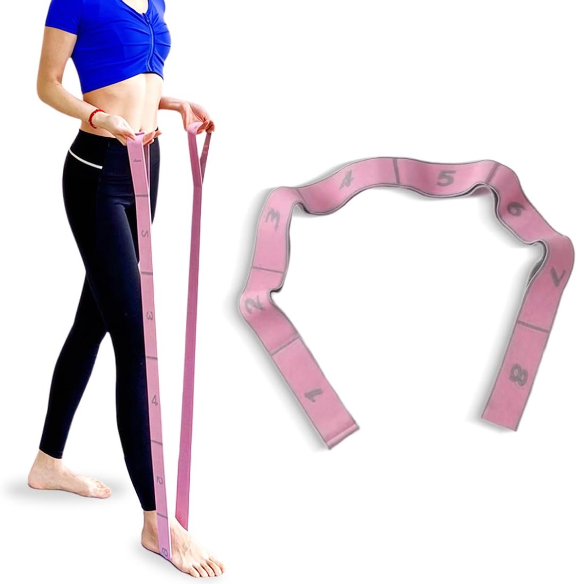 Yoga Stretchband met 8 Lussen voor Flexibiliteit en Stretching