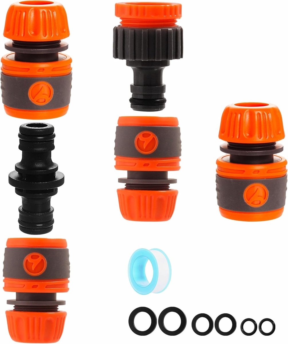Kraan opzetstuk tuinslang - Grijs Oranje - 1/2'' en 3/4'' - Slangkoppelingen en Kraanadapters Set - Voor Tuin en Buitenkraan