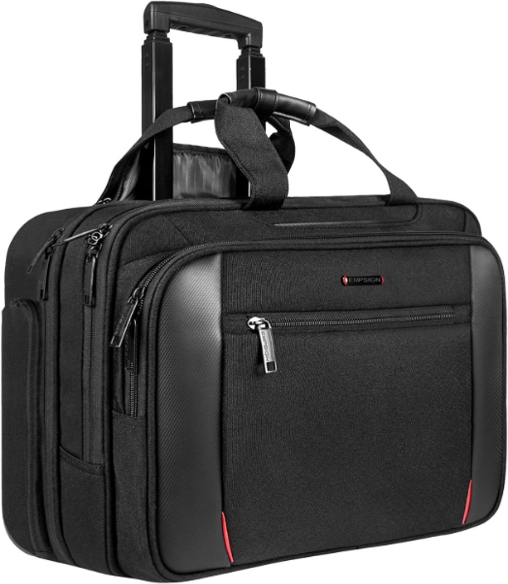 Hybride Business Laptoptrolley 17 Inch – Zakenkoffer – TSA Friendly – RFID Bescherming – Waterbestendig – Anti-Diefstal – Hybride Wielen – Dames & Heren – Zwart