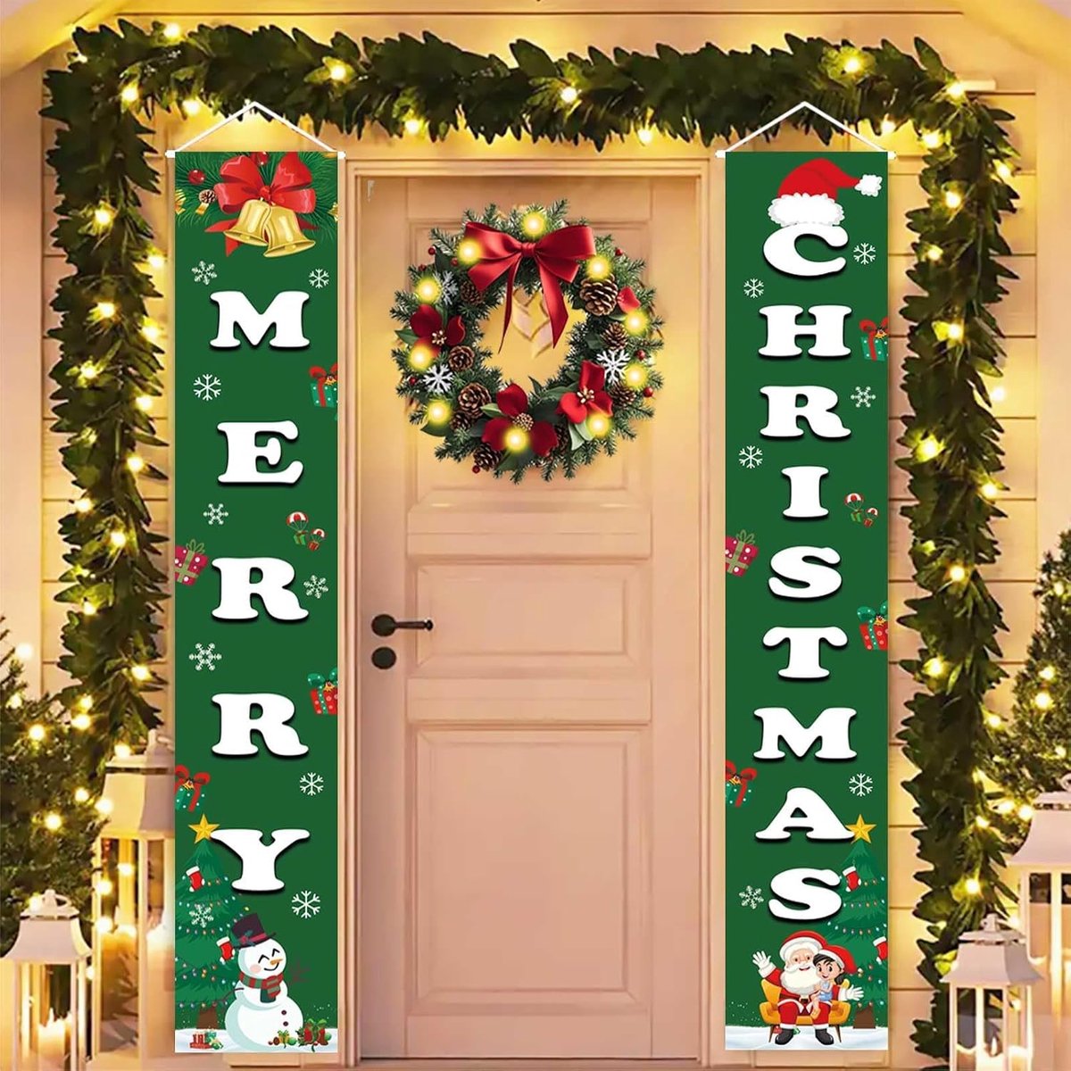 Merry Christmas Couple Christmas Door Decoration Christmas Door Banner Flags Merry Christmas Door Hanging Door Hanging - ShopVlot
