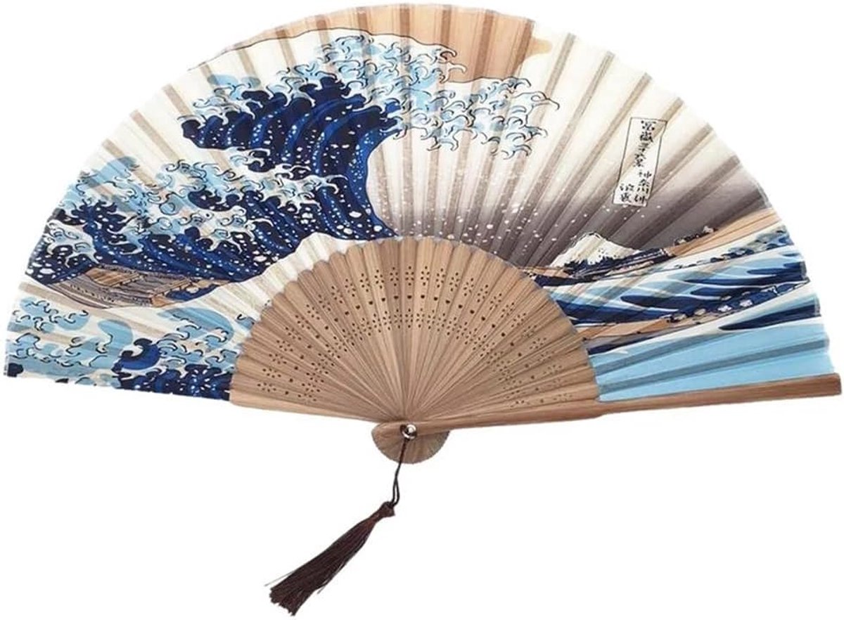 Foldable Fans,Foldable Bamboo Fans with Tassel for Gifts and Wall Decor,Japanese Fan Wave Off Kanagawa Hand Fan - ShopVlot