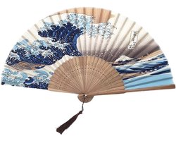Foldable Fans,Foldable Bamboo Fans with Tassel for Gifts and Wall Decor,Japanese Fan Wave Off Kanagawa Hand Fan - ShopVlot