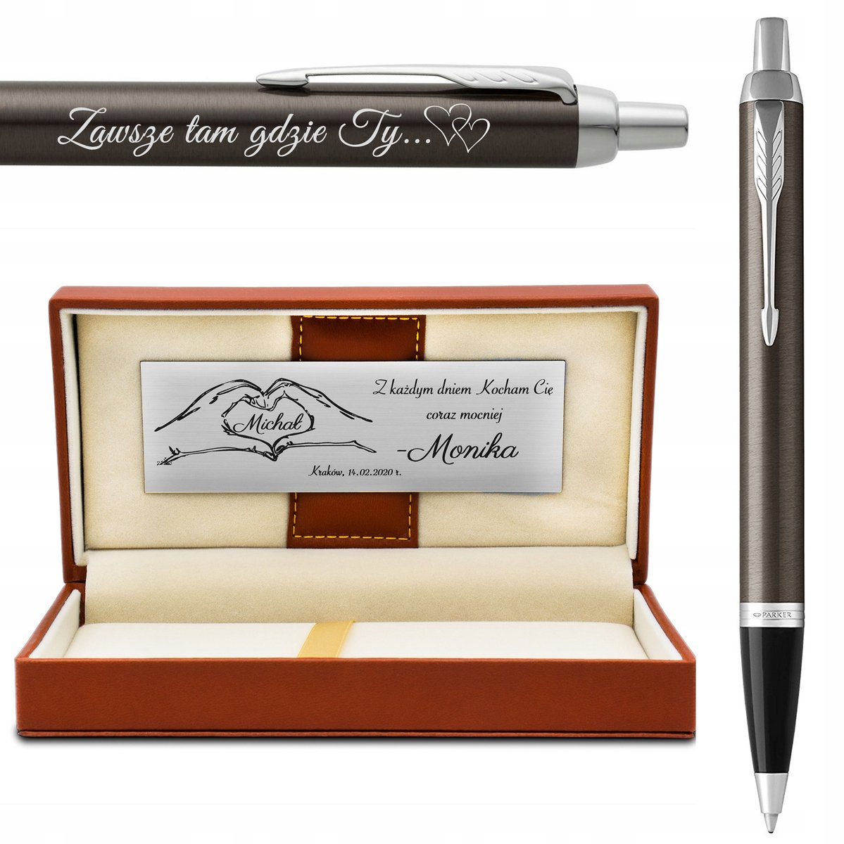 Parker IM Dark Espresso Pen met Lederen Gravure en Luxe Doos