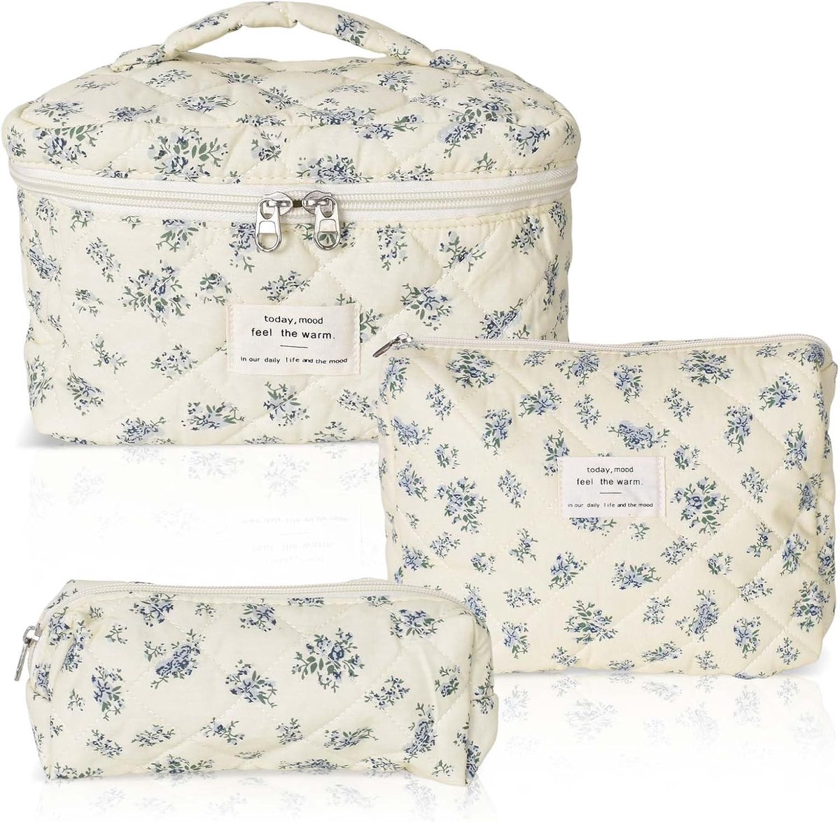 3 make-uptassen voor dames, bestaande uit een tas met bloemenpatroon, geschikt voor make-upkwasten en beauty-tools - ShopVlot