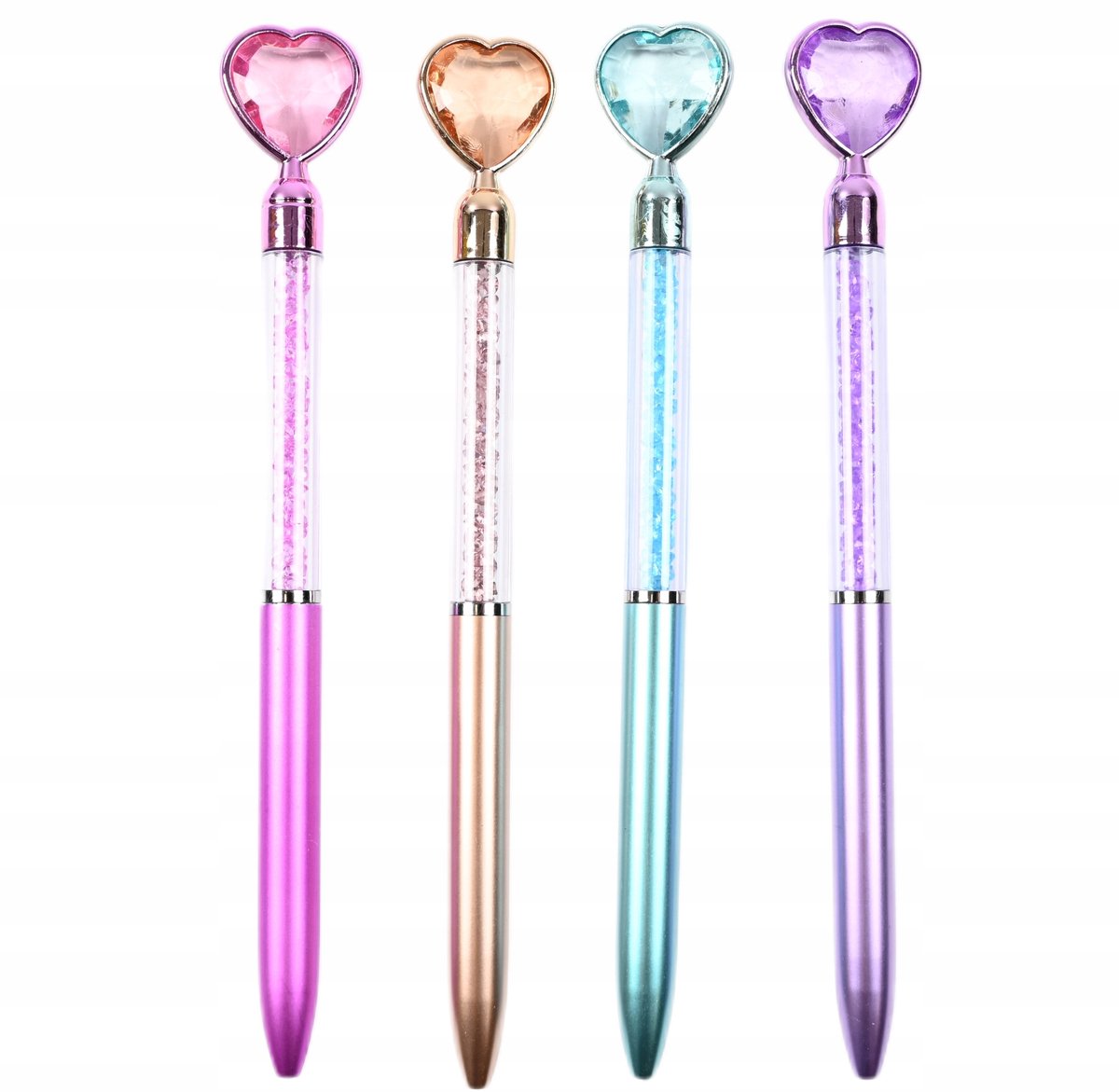 Set van 4 Luxe Diamant Pennen - Blauwe Inkt - Hart & Liefde Thema