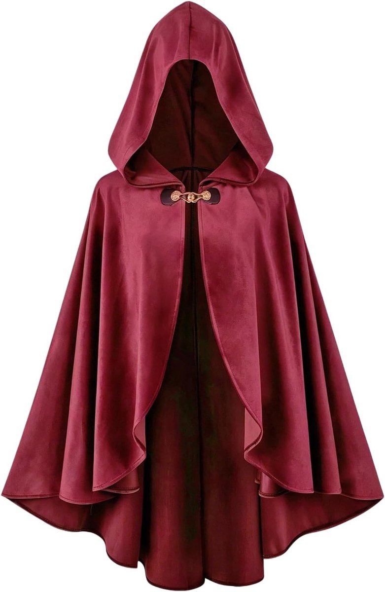 kasahara Medieval Cape Velvet Midi Style Hooded Flowing Fit Renaissance Costume Men Women Coat Wizard Fairy Vampire - ShopVlot