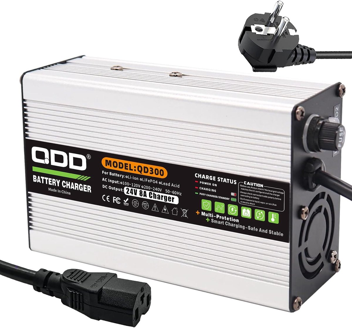 24 V 8 A charger, 27.6 V lead acid charger for 24 V lead acid AGM-Gel-VRLA-OPZV battery with C13 socket - ShopVlot