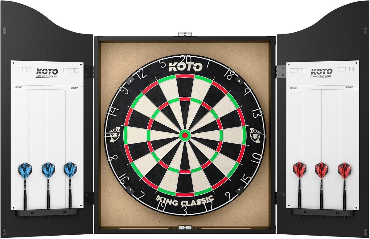 KOTO – Dart Cabinet Set Black, Complete with Dart Board, 2 Sets Dart Arrows & Oche Line, Luxury Wooden Dart Cabinet - ShopVlot