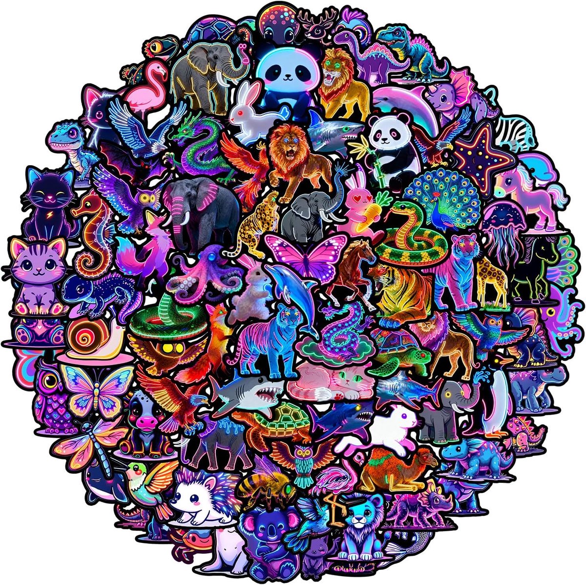 Neon dierenstickers, 200 stuks kleurrijke dierstickers van vinyl, waterdicht - ShopVlot
