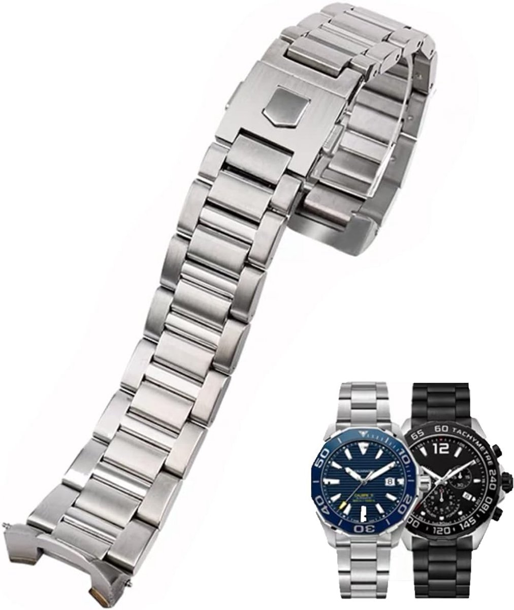 Watch Strap for TAG Heuer 22mm Stainless Steel Metal Watch Strap with Silver Black Strap for Replace the Strap - ShopVlot