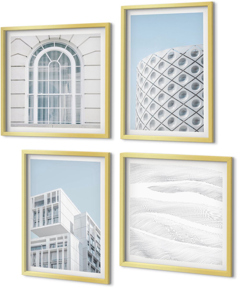 Coloray 4-Delige Schilderij Set - Moderne architectuur: minimalisme en geometrie - 40 x 40 cm en 40 x 60 cm - Wanddecoratie - Moderne Interieurdecoratie - Muurdecoratie