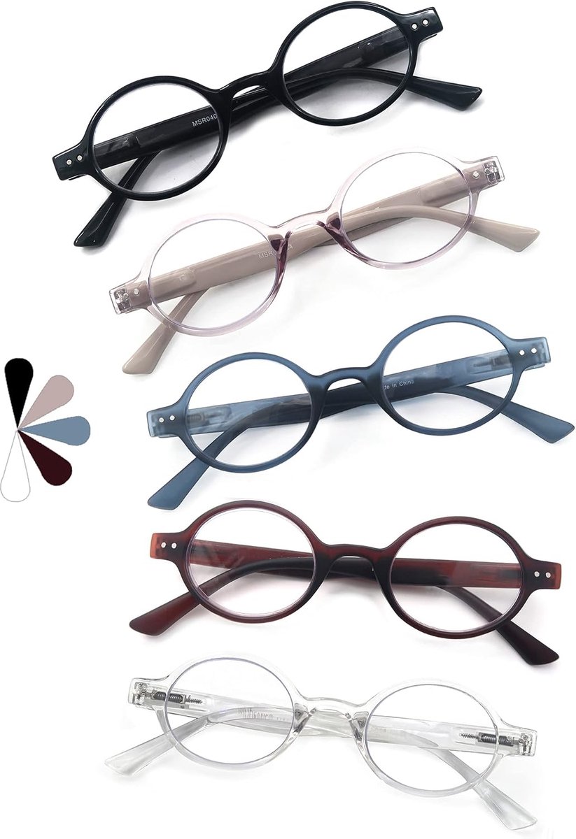 HEEYYOK 5 Pack Reading Glasses Men/Women, Readers Oval Frame Style Professor, Comfort Spring Hinges, Eyeglasses - ShopVlot