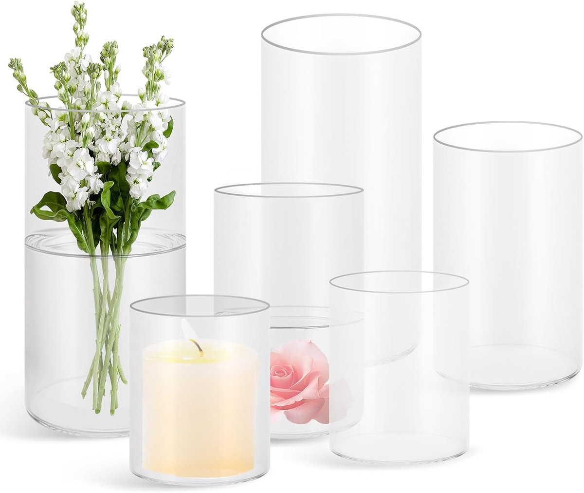 6 stuks glazen vazen, cilindervazen, decoratieve vaas, glazen - ShopVlot