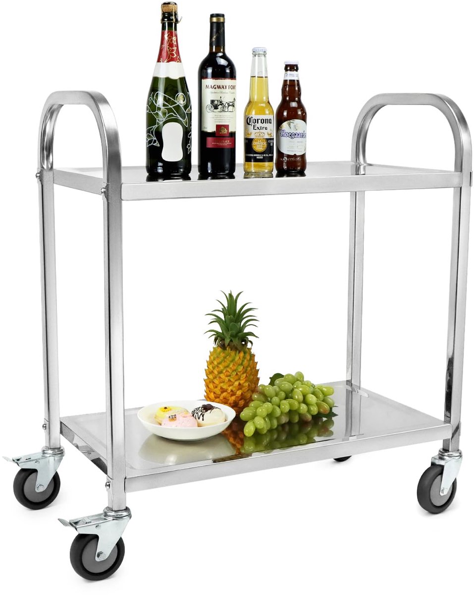 Famanu – 2-laags serveerwagen, theewagen en schoonmaakwagen met stille wielen en rem, afmetingen 75 x 40 x 83,5 cm