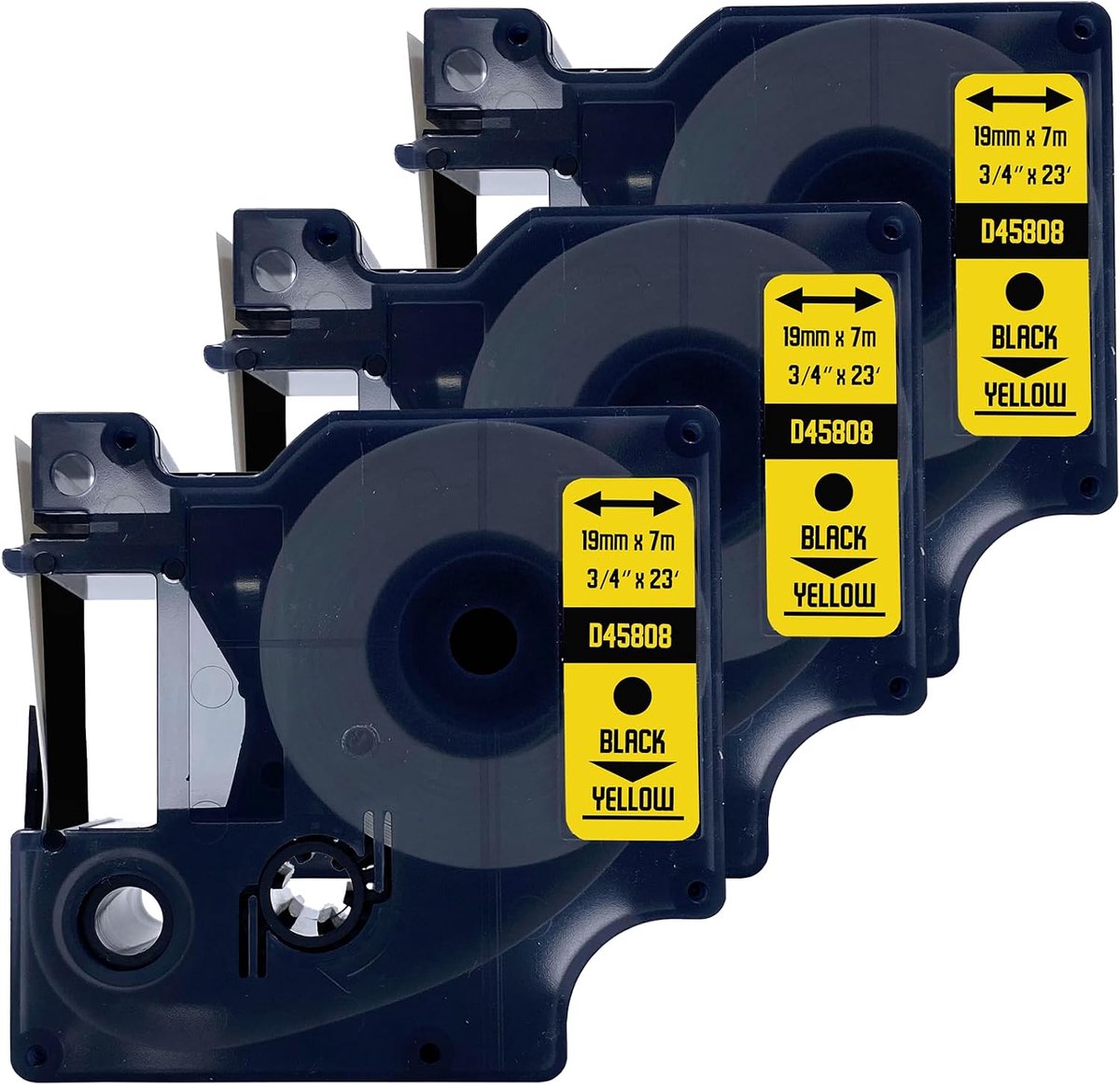 Label tape 19mm - zwart op geel - 3 stuks - geschikt voor Dymo 45808 - perfect voor organisatie - ShopVlot