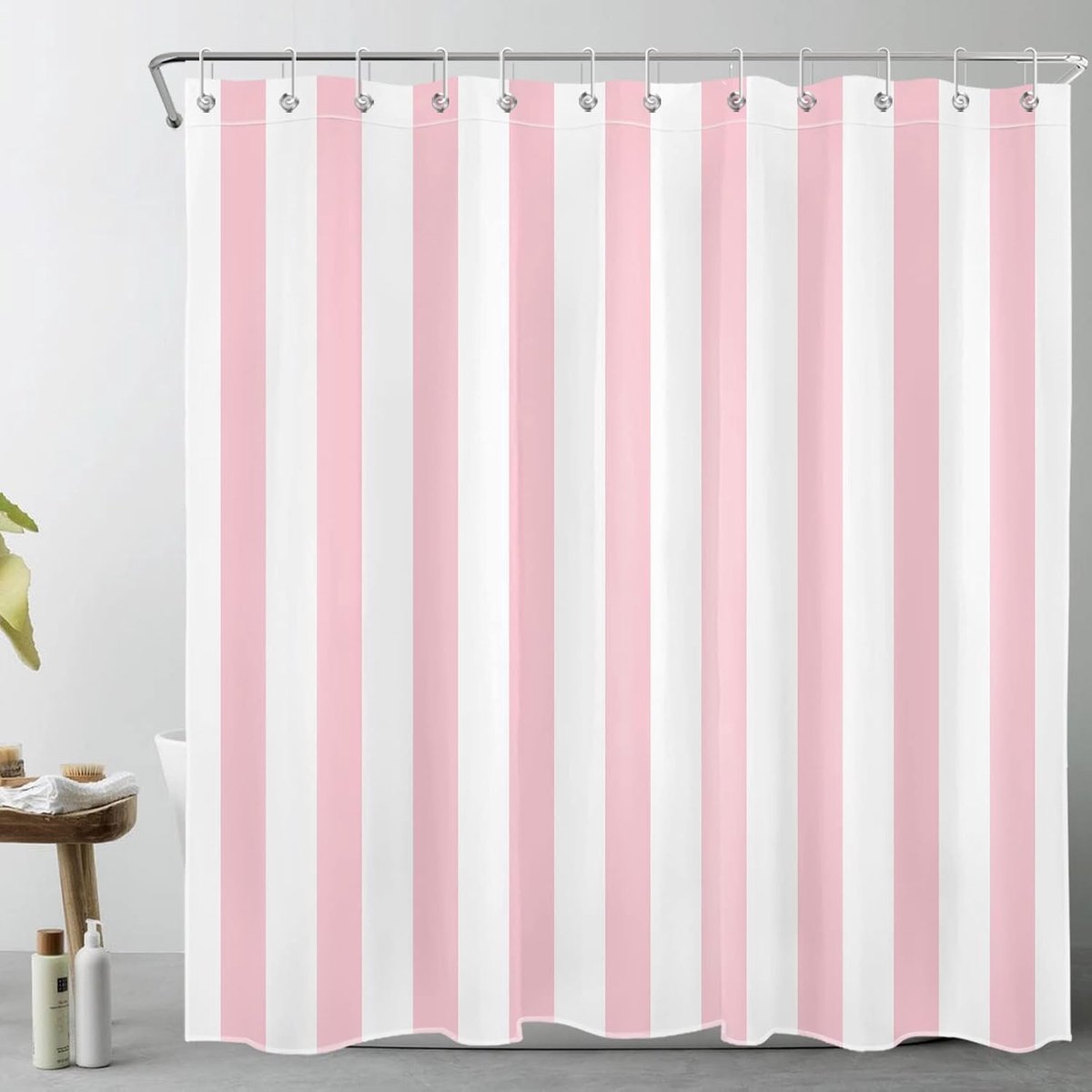 Douchegordijn 180x180cm - roze en witte strepen - anti-schimmel en waterdicht - makkelijk te installeren - ShopVlot