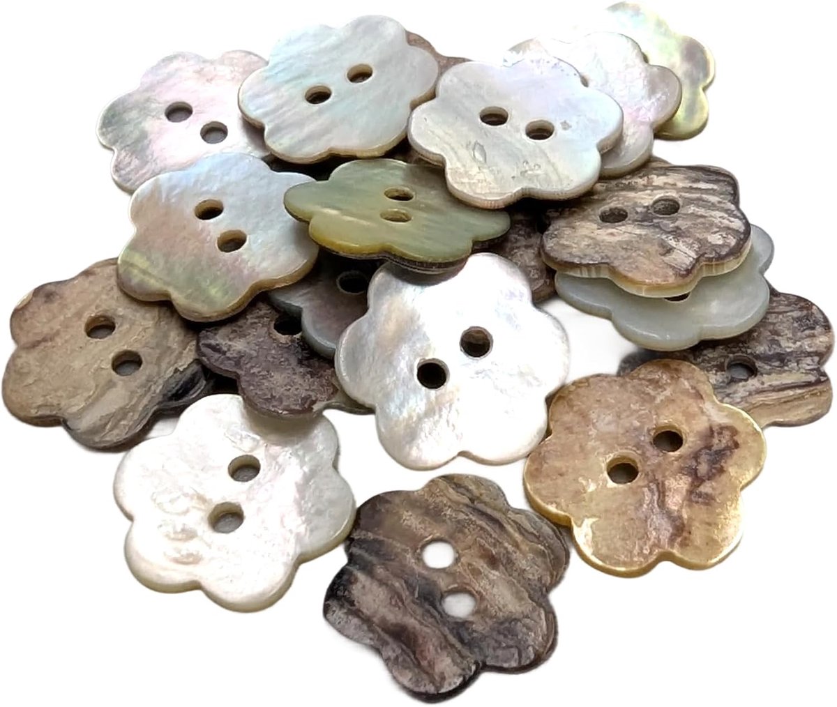 Knoopjes 15 mm - Moeder van Parel - Bloemvorm - Natuurlijke Schelpen uit Spanje - ShopVlot